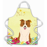 Caroline'S Treasures Easter Eggs Border Collie Red White Apron, Large, Multicolor