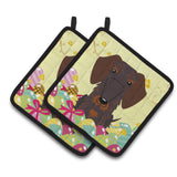 Caroline'S Treasures Bb6129Pthd Easter Wire Haired Dachshund Pair Of Pot Holders, 7.5 X 7.5, Multicolor