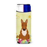 Caroline'S Treasures Easter Eggs Bull Terrier Red Michelob Ultra Hugger For Slim Cans, Slim Can, Multicolor