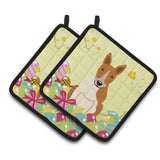 Caroline'S Treasures Easter Bull Terrier Red White Pair Of Pot Holders, 7.5Hx7.5W, Multicolor