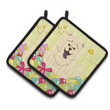 Caroline'S Treasures Easter Eggs Chow White Pair Of Pot Holders, 7.5Hx7.5W, Multicolor