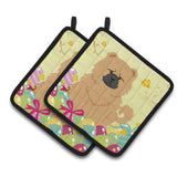 Caroline'S Treasures Easter Eggs Chow Cream Pair Of Pot Holders, 7.5Hx7.5W, Multicolor