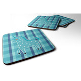 Caroline'S Treasures Unicorn In Plaid Foam Coaster Set Of 4, 3.5, Multicolor