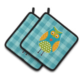 Caroline'S Treasures Bb6755Pthd Owl On Blue Plaid Pair Of Pot Holders, 7.5 X 7.5, Multicolor