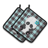 Caroline'S Treasures Bb6800Pthd Panda On Plaid Pair Of Pot Holders, 7.5 X 7.5, Multicolor