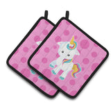 Caroline'S Treasures Bb6805Pthd Pink Polkadot Unicorn Pair Of Pot Holders, 7.5 X 7.5, Multicolor