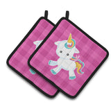 Caroline'S Treasures Pink Plaid Unicorn Pair Of Pot Holders, 7.5 X 7.5, Multicolor