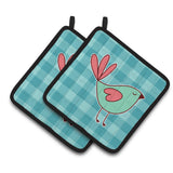 Caroline'S Treasures Bb6831Pthd Bird On Blue Plaid Pair Of Pot Holders, 7.5 X 7.5, Multicolor