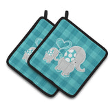 Caroline'S Treasures Bb6834Pthd Mommy And Baby Elephant Pair Of Pot Holders, 7.5 X 7.5, Multicolor