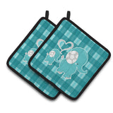 Caroline'S Treasures Bb6839Pthd Plaid Momma And Baby Elephant Pair Of Pot Holders, 7.5 X 7.5, Multicolor