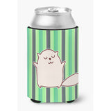 Caroline'S Treasures Cat Green Stripes Can Or Bottle Hugger, Can Hugger, Multicolor