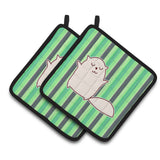 Caroline'S Treasures Bb6856Pthd Cat Green Stripes Pair Of Pot Holders, 7.5 X 7.5, Multicolor