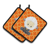 Caroline'S Treasures Bb6872Pthd Sheep On Orange Quatrafoil Pair Of Pot Holders, 7.5 X 7.5, Multicolor