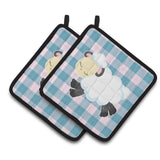 Caroline'S Treasures Bb6874Pthd Sheep On Blue Gingham Pair Of Pot Holders, 7.5 X 7.5, Multicolor