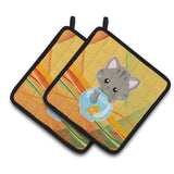 Caroline'S Treasures Bb6879Pthd Kitten In The Fish Bowl Pair Of Pot Holders, 7.5 X 7.5, Multicolor