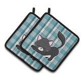 Caroline'S Treasures Bb6881Pthd Little Black Cat Kitten Pair Of Pot Holders, 7.5 X 7.5, Multicolor