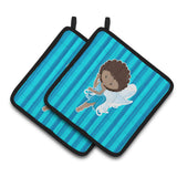 Caroline'S Treasures Bb6906Pthd Fairy Blue Stripes Pair Of Pot Holders, 7.5 X 7.5, Multicolor