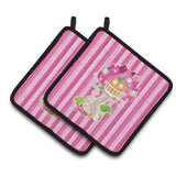 Caroline'S Treasures Bb6907Pthd Fairy House Pink Stripes Pair Of Pot Holders, 7.5 X 7.5, Multicolor