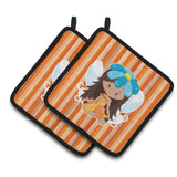 Caroline'S Treasures Bb6913Pthd Fairy Orange Stripes Pair Of Pot Holders, 7.5 X 7.5, Multicolor