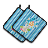 Caroline'S Treasures Bb6914Pthd Fairy House Blue Stripes Pair Of Pot Holders, 7.5 X 7.5, Multicolor