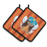 Caroline'S Treasures Fairy Orange Stripes Pair Of Pot Holders, 7.5 X 7.5, Multicolor