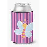Caroline'S Treasures Dragonfly In Pink Stripes Can Or Bottle Hugger, Can Hugger, Multicolor