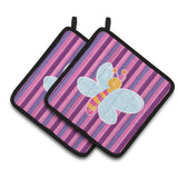 Caroline'S Treasures Dragonfly In Pink Stripes Pair Of Pot Holders, 7.5 X 7.5, Multicolor