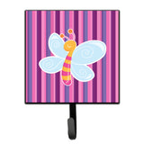 Caroline'S Treasures Dragonfly In Pink Stripes Wall Hook, Small, Multicolor