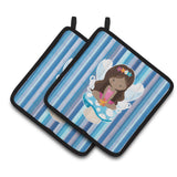 Caroline'S Treasures Bb6917Pthd Fairy Blue Stripes Pair Of Pot Holders, 7.5 X 7.5, Multicolor