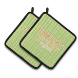 Caroline'S Treasures Bb6922Pthd Fall Pumpkin Spice Green Stripe Pair Of Pot Holders, 7.5 X 7.5, Multicolor
