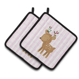 Caroline'S Treasures Bb6934Pthd Deer In Pink Stripes Pair Of Pot Holders, 7.5 X 7.5, Multicolor