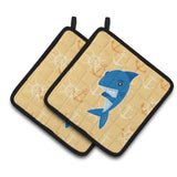 Caroline'S Treasures Bb6946Pthd Shark On Beige Nautical Pair Of Pot Holders, 7.5 X 7.5, Multicolor