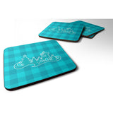 Caroline'S Treasures Christmas Tree Reindeer Blue Foam Coaster Set Of 4, 3.5, Multicolor