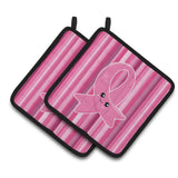Caroline'S Treasures Bb6978Pthd Breast Cancer Awareness Ribbon Face Pair Of Pot Holders, 7.5 X 7.5, Multicolor