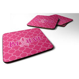 Caroline'S Treasures Breast Cancer Awareness Ribbon Believe Foam Coaster Set Of 4, 3.5, Multicolor