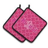 Caroline'S Treasures Bb6980Pthd Breast Cancer Awareness Ribbon Believe Pair Of Pot Holders, 7.5 X 7.5, Multicolor