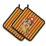 Caroline'S Treasures Bb7001Pthd Fireman Girl Pair Of Pot Holders, 7.5 X 7.5, Multicolor