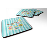 Caroline'S Treasures Birdhouses On Blue Stripes Foam Coaster Set Of 4, 3.5, Multicolor