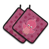 Caroline'S Treasures Bb7014Pthd Bird On Pink Polkadots Pair Of Pot Holders, 7.5 X 7.5, Multicolor