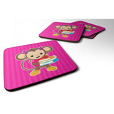 Caroline'S Treasures Monkey & School Books Foam Coaster Set Of 4, 3.5, Multicolor