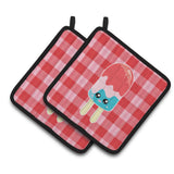 Caroline'S Treasures Bb7067Pthd Ice Pop Popcicle Face Gingham Pair Of Pot Holders, 7.5 X 7.5, Multicolor
