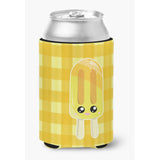 Caroline'S Treasures Ice Pop Popcicle Face Gingham Yellow Can Or Bottle Hugger, Can Hugger, Multicolor