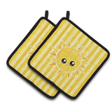 Caroline'S Treasures Sunshine Sun Face On Stripes Pair Of Pot Holders, 7.5 X 7.5, Multicolor