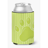 Caroline'S Treasures Puppy Pawprint Green Stripes Can Or Bottle Hugger, Can Hugger, Multicolor