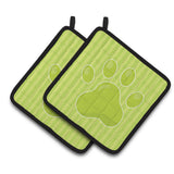 Caroline'S Treasures Bb7074Pthd Puppy Pawprint Green Stripes Pair Of Pot Holders, 7.5 X 7.5, Multicolor