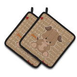Caroline'S Treasures Bb7075Pthd Puppy On Brown Bones Pair Of Pot Holders, 7.5 X 7.5, Multicolor