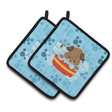 Caroline'S Treasures Bb7077Pthd Puppy Taking A Bath Pair Of Pot Holders, 7.5 X 7.5, Multicolor