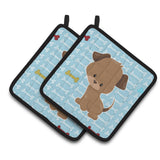 Caroline'S Treasures Bb7079Pthd Puppy On Blue Bones Pair Of Pot Holders, 7.5 X 7.5, Multicolor