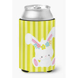 Caroline'S Treasures Easter White Rabbit With Flowers Can Or Bottle Hugger, Can Hugger, Multicolor