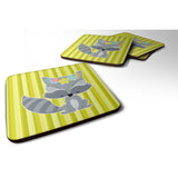 Caroline'S Treasures Raccoon With Flowers Foam Coaster Set Of 4, 3.5, Multicolor